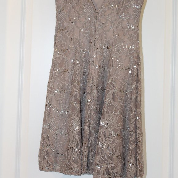 B Darlin Taupe Sequined Lace Dress - Picture 2 of 5